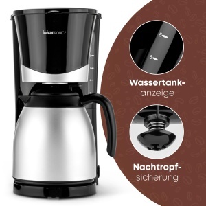 Espressor cafea Clatronic KA 3328, 2 termokanne, 1 litru, 870 W, negru - Img 6