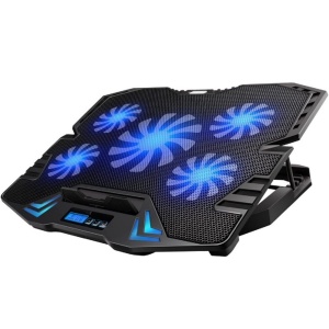 Ewent EW1259 Gaming Laptop Cooler 12-17 inch, 5 ventilatoare silentioase cu LED-uri albastre, 2 porturi USB, pad de racire, suport pentru notebook Cooler Pad Cooling Pad Cooling Mat, negru