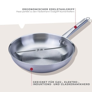 Fackelmann Bratpfanne 24 cm din otel inoxidabil compatibila inductie rezistenta la temperaturi inalte - Img 2