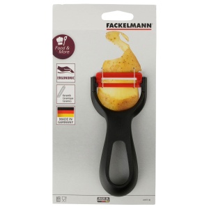 Fackelmann Peeler 13,5 cm, decojitor cu maner foarte ergonomic si usor, gadget de bucatarie de inalta calitate cu parte functionala din ceramica, potrivit pentru fructe si legume de toate tipurile (culoare: gri / rosu) - Img 3