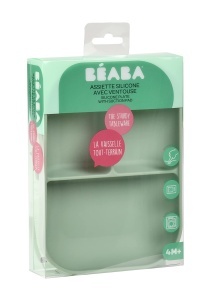 Farfurie din silicon BEABA cu ventuza, verde salvie, usor de curatat - Img 2