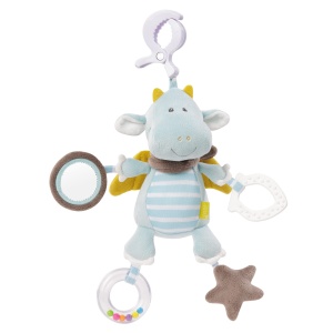 Fehn Activity Play Animal Dragon - Jucarie de abilitati motorii pentru carucior, patut si scaun auto pentru copii pentru muscat, apucat si scoate sunete - Jucarie de dentitie pentru bebelusi si copii de la 0+ luni
