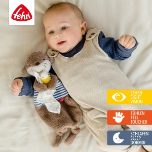 Fehn Cuddly Blanket Otter - Playmate, Sleeping Aid & Stuffed Animal Comforter cu capete de vidra pentru a apuca, simti, imbratisa si iubi bebelusii si copiii mici de la 0+ luni - Img 4