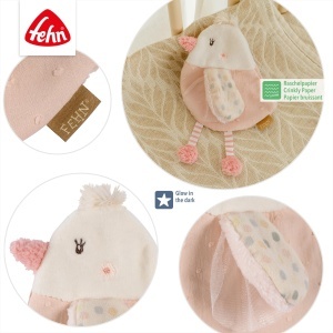 Fehn Knister-Vogel 045079 Jucarie pentru bebelusi cu efecte sonore si broderie Glow-in-the-dark - Img 5
