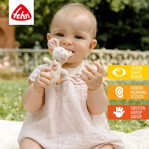 Fehn Mini Rattle Mouse - mini jucarie de prindere pentru a zdrangana, simti, juca cu un animal de plus moale si dragalas - un insotitor loial pentru bebelusi si copii mici de la 0+ luni - Img 2