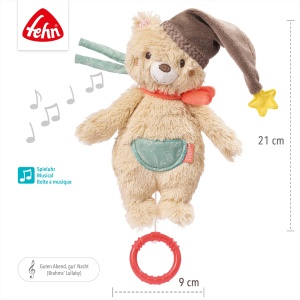 Fehn Music Box Baby Sleep Aid Bear - Jucarie de plus cu ajutor delicat pentru somn Melody "Brahms Lullaby" - Jucarii pentru bebelusi pentru mers si acasa - Jucarii muzicale pentru bebelusi si copii mici - Img 5