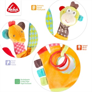 Fehn Play Glove Safari - Papusi cu deget, jucarii pentru copii, maimuta si elefant pentru a apuca si scoate sunete - Papusi de mana pentru copii si bebelusi de la 0+ luni - Manusa de papusa cu jucarie de prindere si zornaitor - Img 5