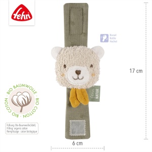 Fehn Rasselarmband Baby fehnNatur Toy Bear - Jucarie de prindere a abilitatilor motorii Jucarie pentru a zdrangani, simti - Jucarie de plus Jucarie pentru bebelusi cu bumbac organic - Jucarii pentru bebelusi si copii mici de la 0+ luni - Img 5