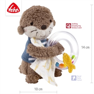 Fehn Rattle Ring Otter - jucarie de prindere pentru zornait, simtire, joaca cu un animal de plus moale si dragalas - un insotitor fidel pentru bebelusi si copii mici de la 0+ luni - Img 4