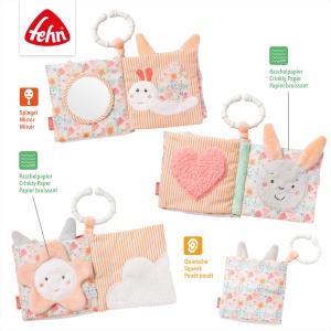Fehn Soft Bilderbuch Schwanensee Carte senzoriala din material textil pentru bebelusi 11x11 cm cu inel de prindere - Img 3