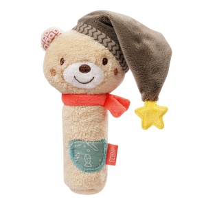 Fehn Stick Gripping Toy Bear - jucarie pentru abilitati motorii pentru bebelusi pentru a promova abilitatile motorii si simturile - jucarie ideala pentru bebelusi ca o jucarie draguta de plus cu zornaitor si scartait - cadou pentru nastere de la 0+ luni