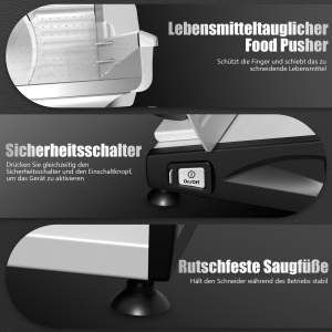 Feliator electric de alimente YASHE cu motor de curent continuu silentios, feliator de paine de 200 W, lame duble din otel inoxidabil de 19 cm, grosime de taiere reglabila de 0-15 mm, ideal pentru carne, branza, paine si legume - Img 7