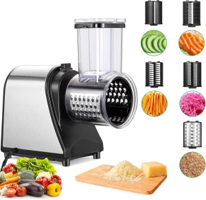 Feliator electric de legume COOCHEER, feliator de legume de 250 W Razatoare de branza de calibru mare din otel inoxidabil cu 5 lame pentru diverse legume