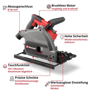 Ferastrau cu acumulator profesional Einhell TP-PS 18/165 Li BL - Solo Power X-Change (panza de ferastrau 18 V, O 165 mm, fara perii, adancime de taiere 56 mm, reglare fara unelte, fara baterie) - Img 3