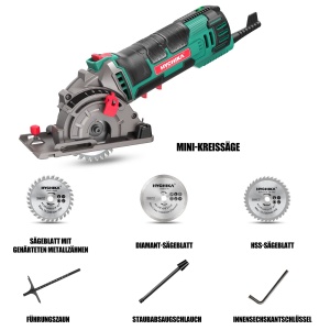 Fierastrau circular compact HYCHIKA 500W 4500RPM 3 lame incluse ideal pentru lemn metal si plastic - Img 6