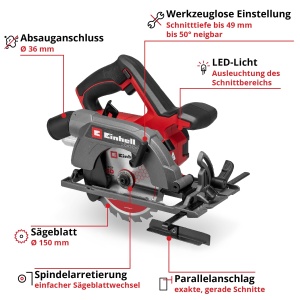 Fierastrau circular Einhell TE-CS 18150-2 Li Solo 18V LED 49mm - Img 3