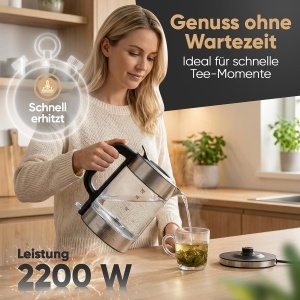 Fierbator de apa ProfiCook PC WKS 1322, 1.7L, 2200W, sticla si otel inoxidabil - Img 2