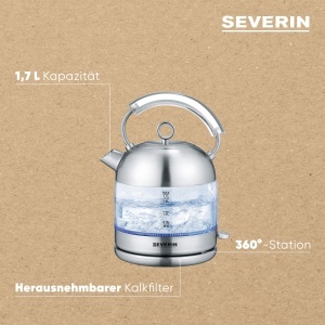 Fierbator de apa SEVERIN WK 3459, 1,7L, 2400W, design retro, sticla si inox - Img 4