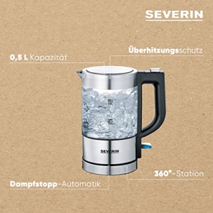Fierbator de sticla SEVERIN Mini 0,5 L, puternic si compact in design de inalta calitate, ceainic electric cu filtru de calcar, otel inoxidabil/negru, WK 3472 - Img 5