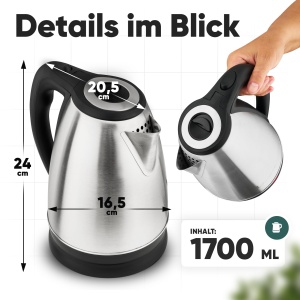 Fierbator electric Clatronic WKS 3830, 1,7 litri, 2200W, inox - Img 7