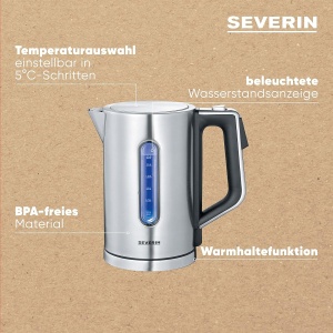 Fierbator electric Severin WK 3418, 1,7 l, 3000 W, inox, negru - Img 5