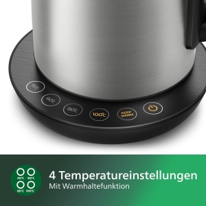 Fierbator Philips - Capacitate de 1,7 L cu control al temperaturii, functie de mentinere la cald si indicator de control, baza de pirueta, 2200 wati, 23 x 18,8 x 25,7 cm, otel inoxidabil, (HD9359/90) - Img 6