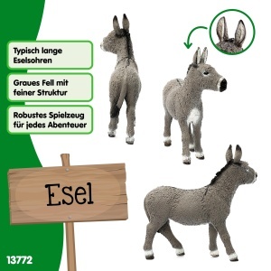 Figurina Esel Schleich Farm World 4 x 9 x 10 cm, detaliu realist - Img 2