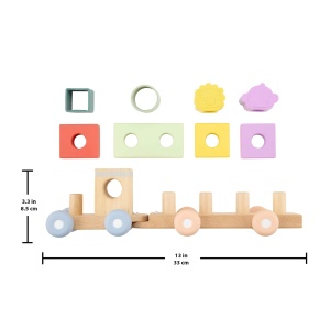 Fisher-Price JKH08 Locomotiva din Lemn cu Blocuri si Forme din Silicon pentru Copii 9 Luni - Img 7