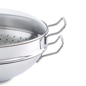 Fissler Nanjing/wok din otel inoxidabil (O 36 cm) tigaie mare wok neacoperita, tigaie asiatica cu capac de sticla, incl. insertie pentru abur, toate tipurile de aragaz - de asemenea inductie - Img 3