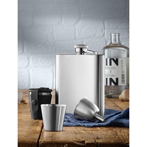 Flacon din otel inoxidabil WMF Manhattan 200ml cu trunchi si 4 pahare in etui din piele - Img 2