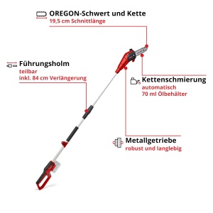 Foarfeca cu acumulator Einhell GC-LC 18/20 Li T-Solo Power X-Change (Li-Ion, 18 V, lungime bara 20 cm, cap motor cu inclinare de 30deg, tija de extensie, angrenaj metalic, fara baterie si incarcator) - Img 3