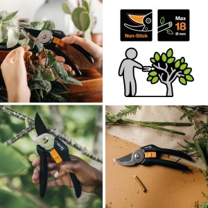 Foarfeca de gradina Fiskars Solid P121 lame antiaderente manere ergonomice negruportocaliu - Img 2