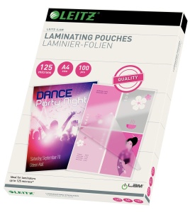 Folii de laminare Leitz A4 125 mic, 100 buc, transparente, rezistente