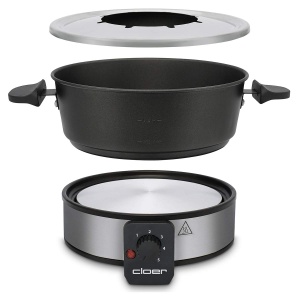 Fondue Cloer 6679 pentru 8 persoane, oala din aluminiu acoperit, inclusiv protectie impotriva stropilor, 8 furculite cu coduri de culoare 1,5 litri, 1000 W, argintiu, negru - Img 7