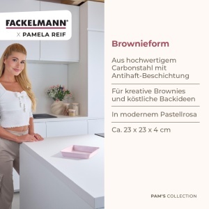 Forma de copt pentru brownie Fackelmann x Pamela Reif, 23x23x4 cm, Pastel Rosa - Img 3