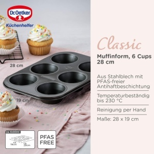 Forma pentru briose Dr Oetker Classic 6 forme otel negru antiaderenta rezistenta la caldura 230degC - Img 3
