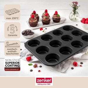 Forma pentru briose Zenker Perfect Black 12 cu antiaderenta dubla otel rezistent Made in Germany - Img 2