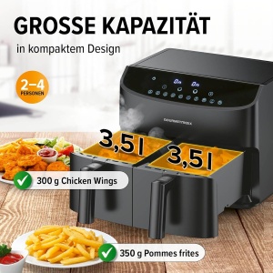 Friteuza cu aer cald GOURMETmaxx Doppelkammer 2x3,5L 2400W Negru - Img 4