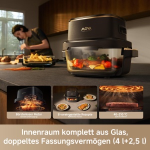 Friteuza cu aer cald Mova Aeroglass AF20 Pro, 4l 2,5l, motor fara perii - Img 2