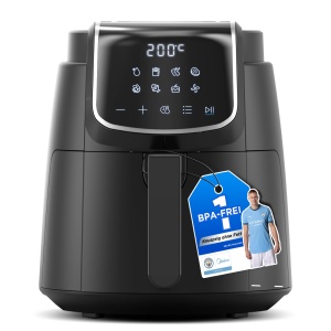 Friteuza cu aer Midea Air Fryer 4L XL cu ecran tactil LED, [35-200degC|8 functii de gatit|Sigur pentru masina de spalat vase|41 Retete]Coacere, gratar, dezghetare, agitare Alarma Tehnologia HeatXpress cu 90% mai putin ulei - Img 1