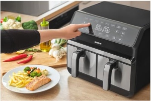 Friteuza cu aer Sencor Air Fryer, compartiment dublu, tehnologie de circulatie a aerului, viteza mare, control tactil, gata in 3 minute, 1700W, capacitate totala 8L, culoare argintiu - Img 4