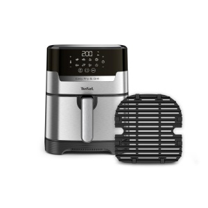 Friteuza cu aer Tefal EY505D Easy Fry & Grill, tehnologie 2-in-1 (friteuza cu aer si gratar), afisaj digital, 4,2 litri pentru 6 portii, 8 programe de gatit, cu economie de energie, fara ulei, otel inoxidabil, XL - Img 1