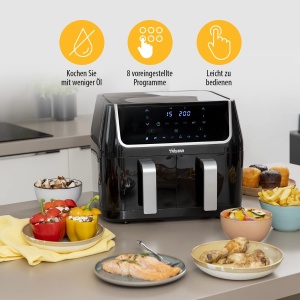 Friteuza cu aer Tristar FR-6970 - consum de energie cu 60% mai mic - capacitate 2 x 4.5L - 1800W - temperaturi separate pentru 2 camere - 8 programe - Negru - Img 4