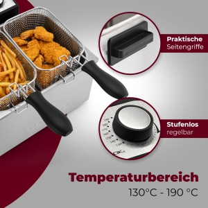 Friteuza dubla ProfiCookr Friteuza cu 2 cosuri mici si 1 mare Friteuza dubla cu tehnologie de zona rece Friteuza cu capacitate de 5L si recipient deta - Img 5