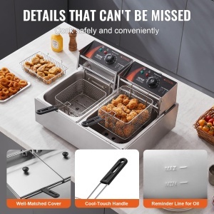 Friteuza Electrica VEVOR 24L 3000W Dubla Inox Control Termostatic - Img 6