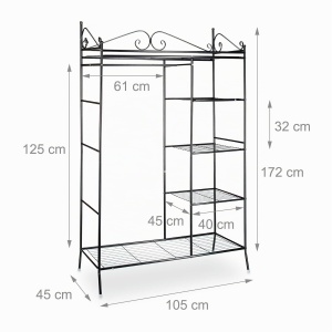 Garderoba din metal Relaxdays COUNTRY, 172 x 105 x 45 cm, negru-alb - Img 4