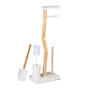 Garnitura WC Relaxdays, Bambus, 80 x 30 x 20 cm, cu suport pentru hartie si periuta - Img 5