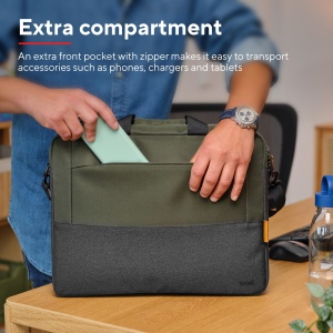 Geanta pentru laptop Trust Lisboa 16 inch, geanta de umar barbati femei cu curea de carucior, geanta din sticle PET reciclate, geanta de lucru pentru afaceri de calatorie MacBook notebook HP Dell Asus Lenovo - verde - Img 5