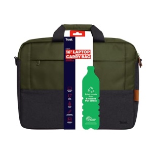 Geanta pentru laptop Trust Lisboa 16 inch, geanta de umar barbati femei cu curea de carucior, geanta din sticle PET reciclate, geanta de lucru pentru afaceri de calatorie MacBook notebook HP Dell Asus Lenovo - verde - Img 15