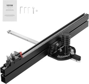 Ghidaj oblic VEVOR, fanta standard 19 x 9,5 mm, ghidaj de ferastrau de masa din aliaj de aluminiu cu gratar de aprox. 61 cm, 15 opritoare unghiulare, piston si disc detasabil, pentru prelucrarea lemnului